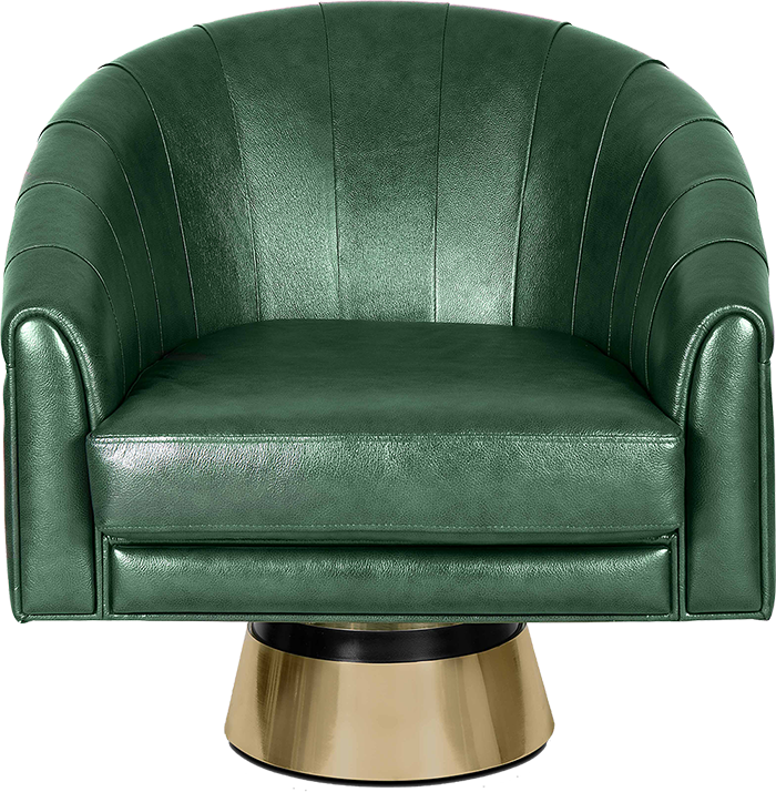 BOGARDE art deco geometric form Armchair and Seat Cushions in Spring Green Leather and Backrest in Spring Green Leather and Legs in Gold Brass.