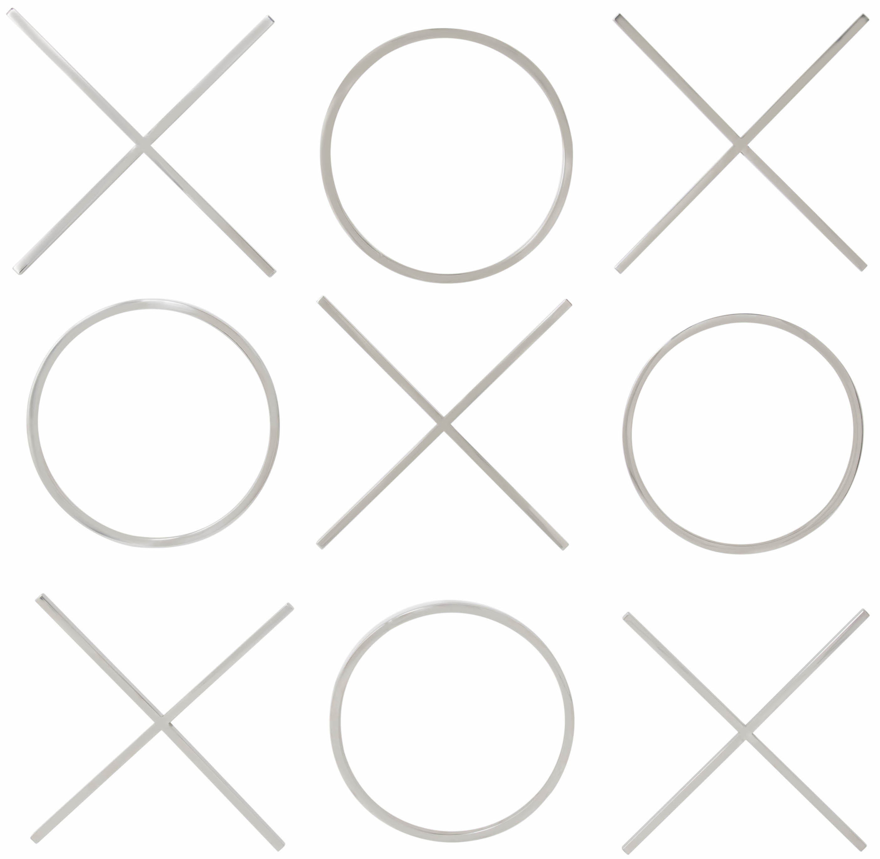 Tic-Tac-Toe zen minimalist Wall Art with Silver Stainless Steel Body
