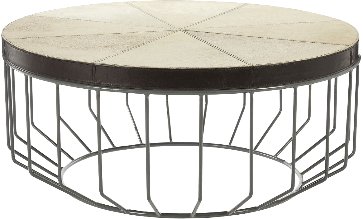 BEACON Industrial Neutral Coffee Table with Tabletop in Eggshell Leather and Base in Black Iron