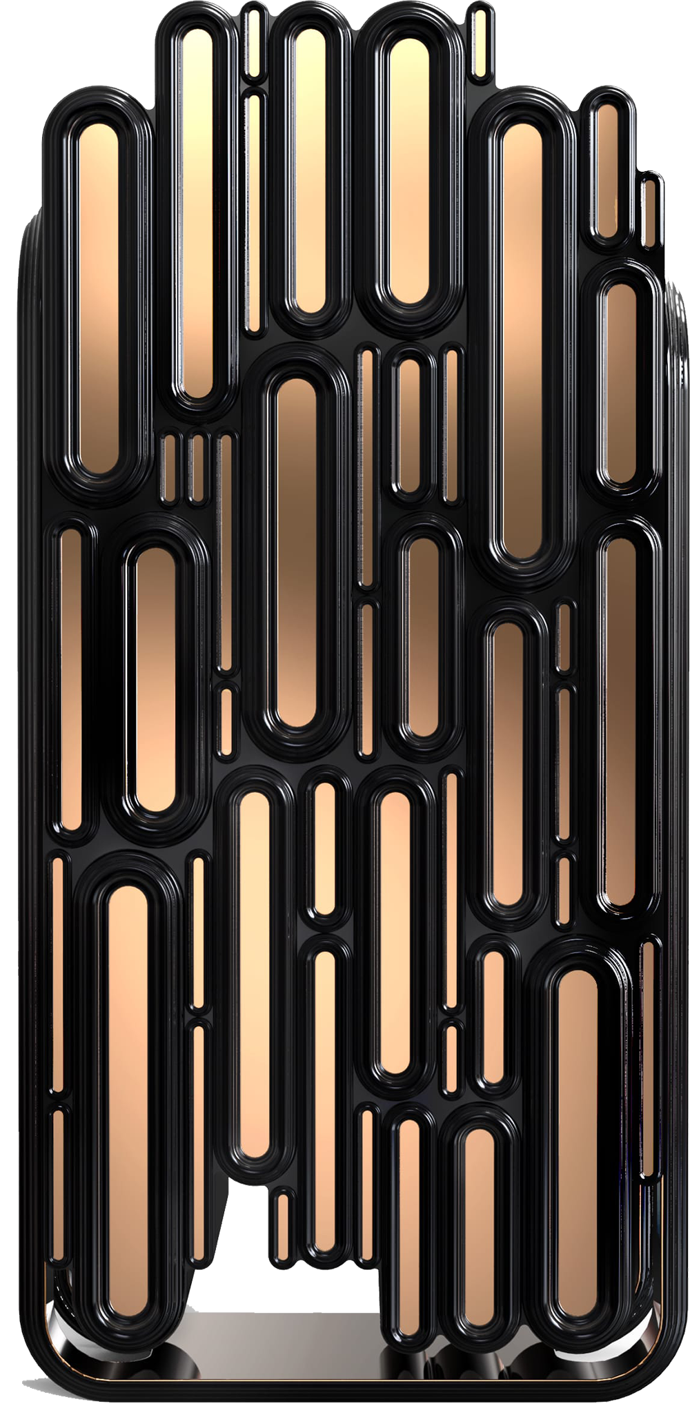 OBLONG Pop-art Embellished Dark Bronze Wood Cabinet wih Shelves in Dark Bronze Glass