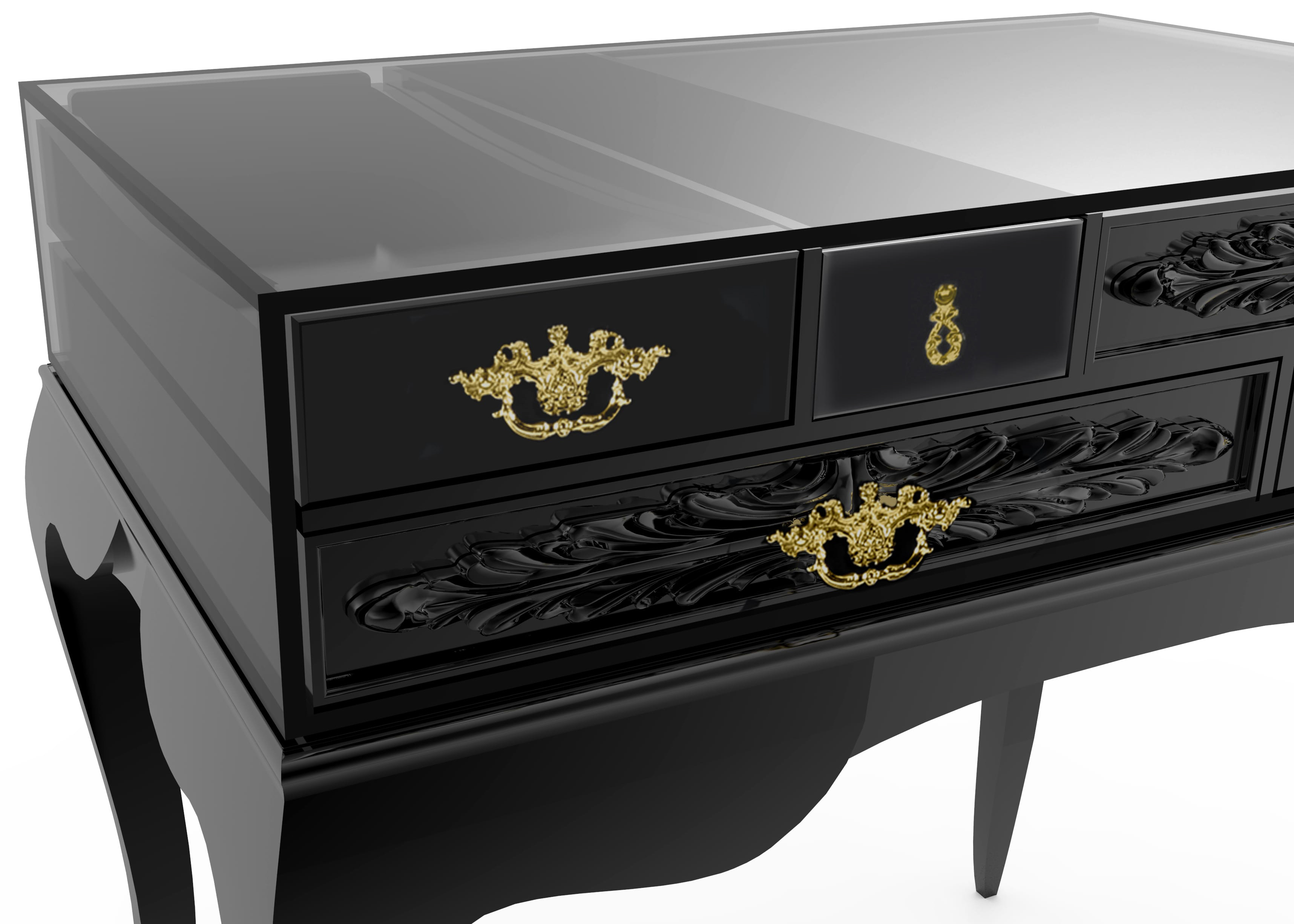 YORK Earthly Embellished Black Mahogany Nightstand with Tabletop in Light Grey Glass