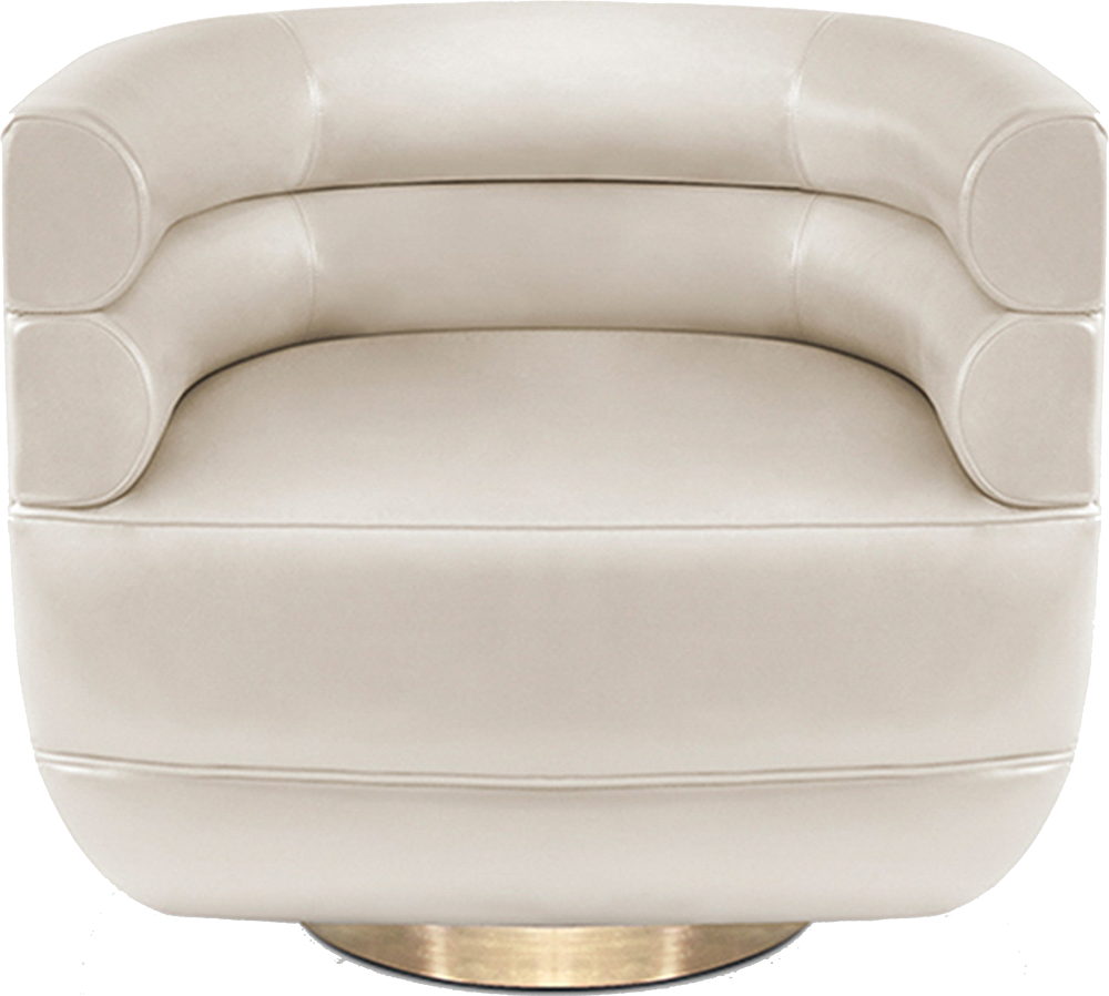 LOREN Minimalist Angular Ivory Leather Armchair with Legs in Gold Brass
