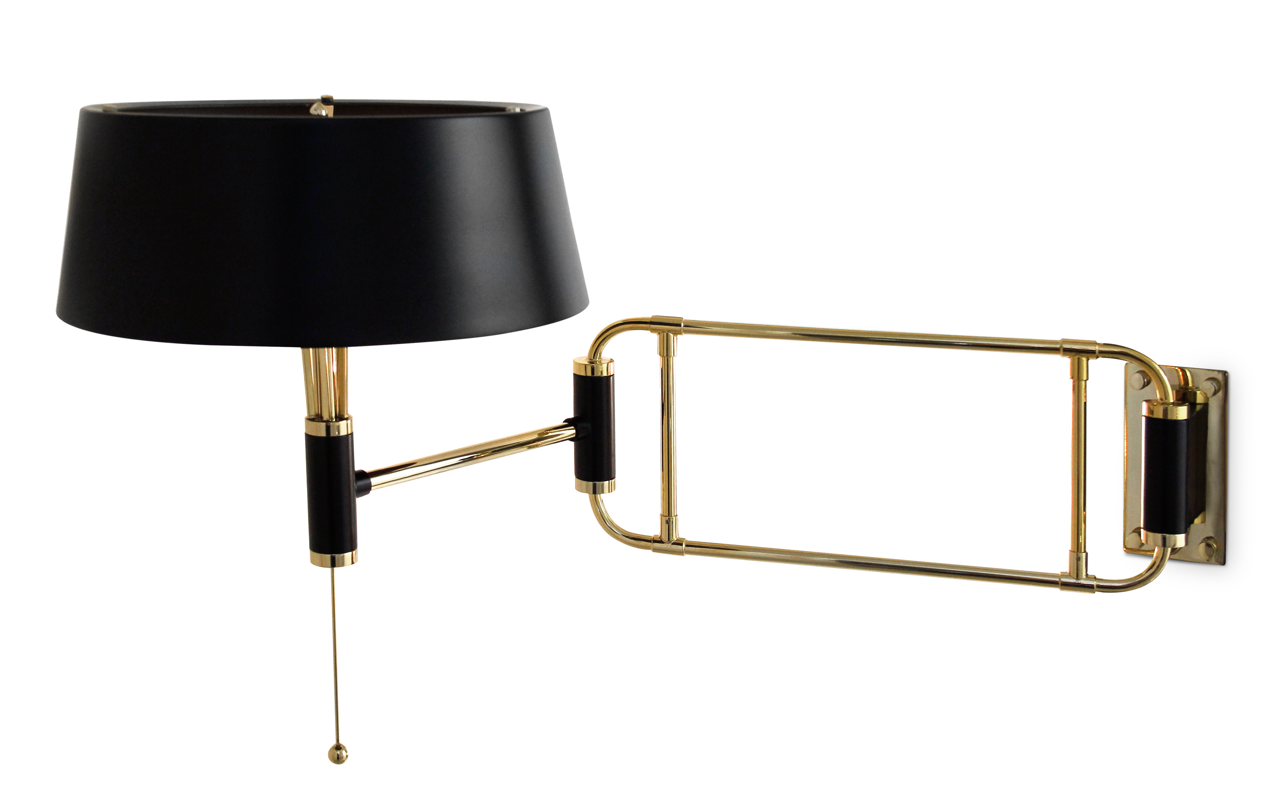 Miles Contemporary decorative detailing Metallic Gold Brass Wall Mounted Light with Shade in Black Aluminium