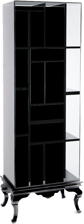 TOWER Contemporary Display Black Wood Cabinet with Outer Frame in Clear Glass