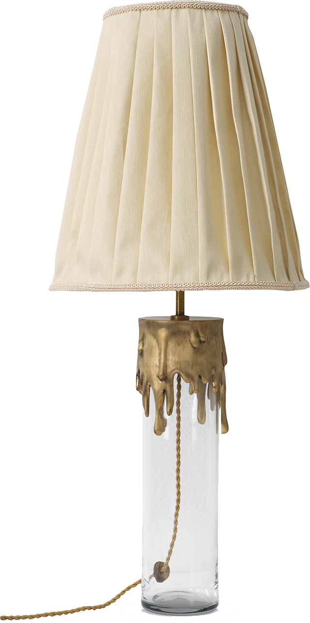 Sombre Glass Table Light with Cream Fabric Shade and Brass Detailing