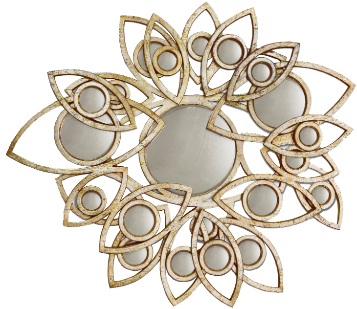 NEAPOL vintage Embellished Mirror with Metallic Gold Wood Outer Frame