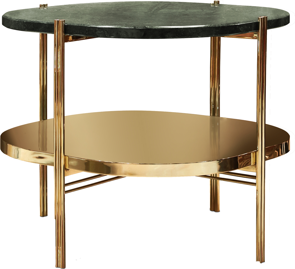 CRAIG Minimalist marble effect Gold Brass Side Table with Tabletop in Dark Moss Green Marble