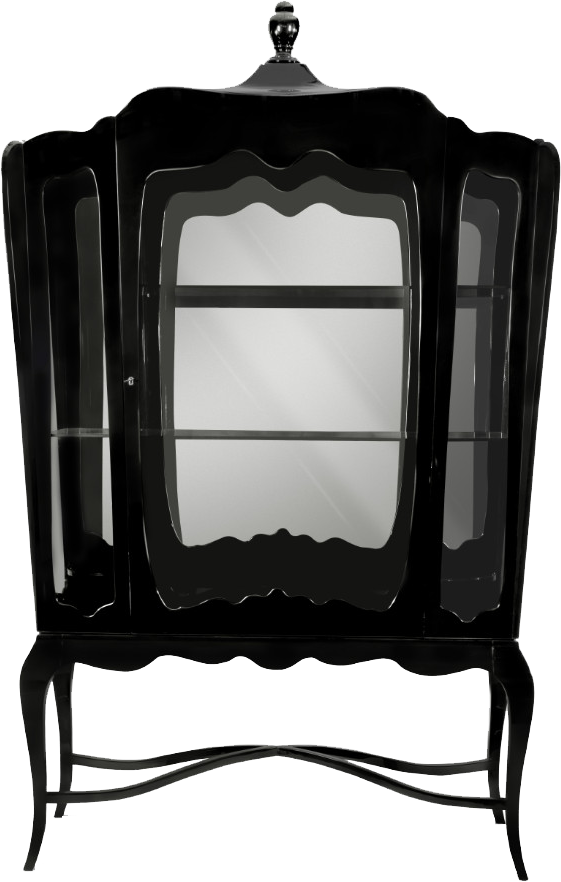 PALACE Contemporary Display Black Mahogany Cabinet with Shelves in Smoked Glass 