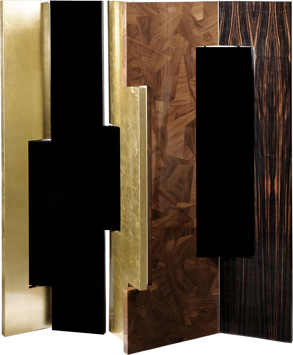 AVENUE Flashy Embellished Freestanding Screen with Body in Old Gold Walnut