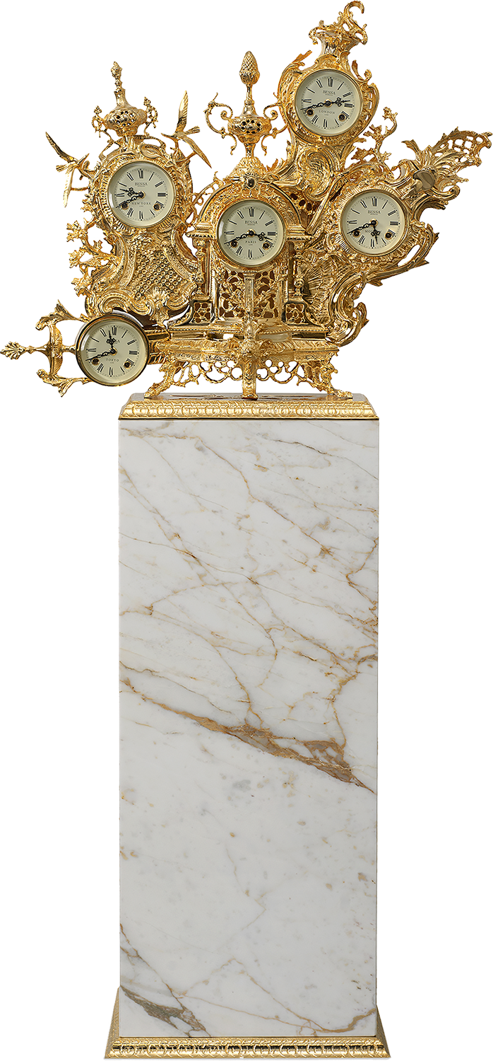 Baroque Decorative Metallic Gold plated Floor Clock with White Marble Body