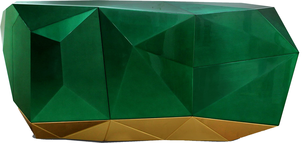 DIAMOND Flashy Freeform Sea Green Wood Sideboard with Base and Shelves in Metallic Gold Gold Leaf