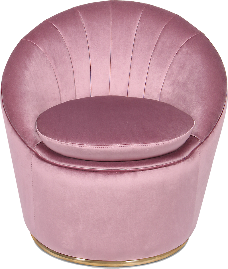 MONROE Contemporary Channel Tufted Pink Pearl Velvet Armchair with Legs in Gold Brass