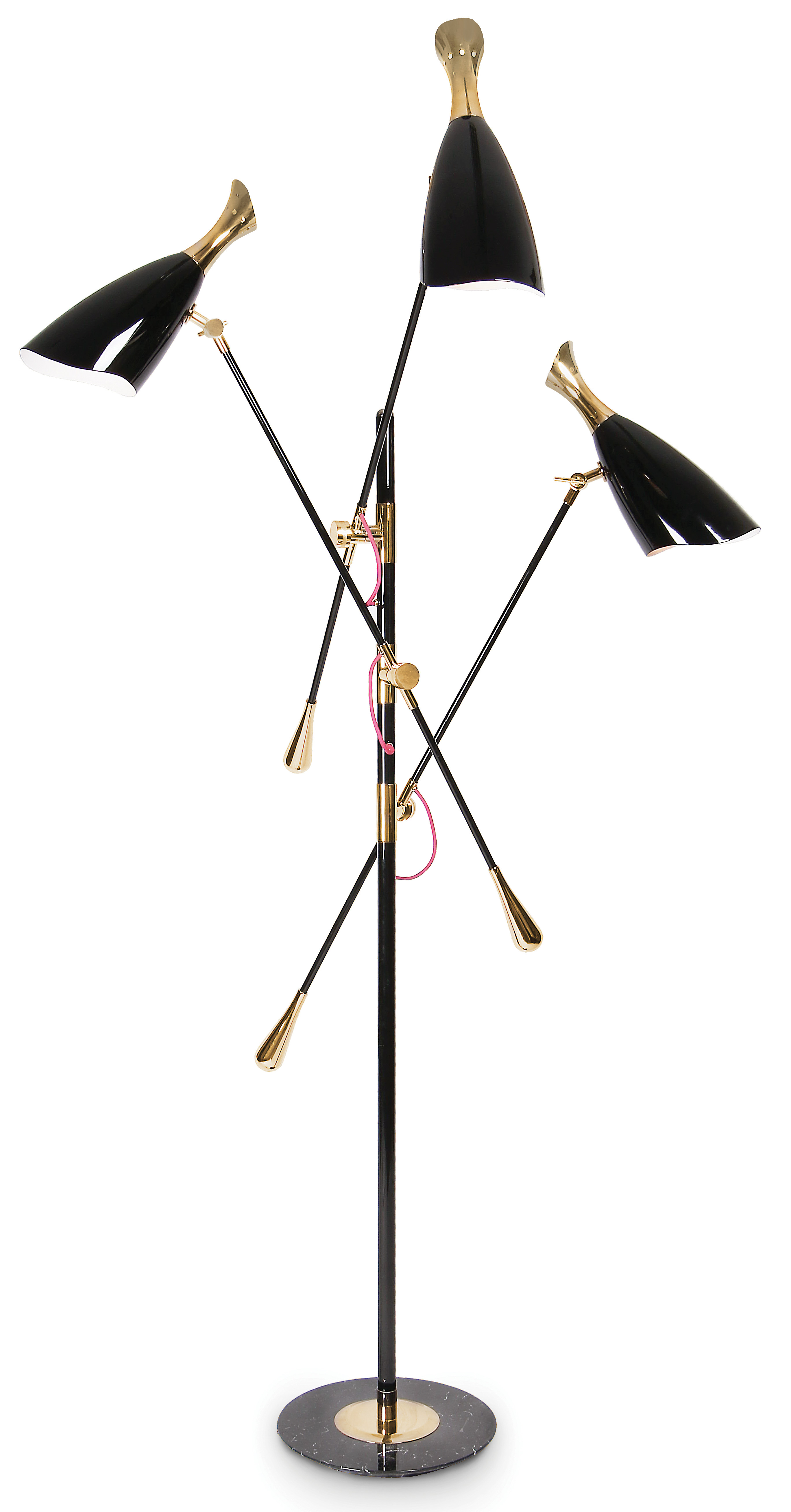 Duke Contemporary Angular Floor Light with Shade in Black Aluminium and Base in Gold Brass
