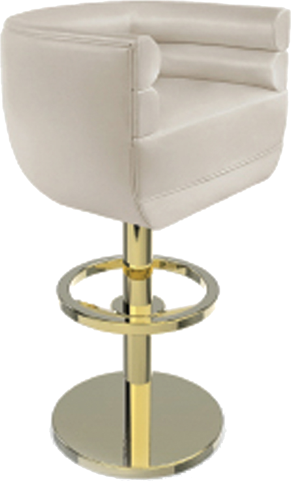 LOREN Minimalist Ivory Leather Bar Chair with Legs and Footrest in Metallic Gold Brass