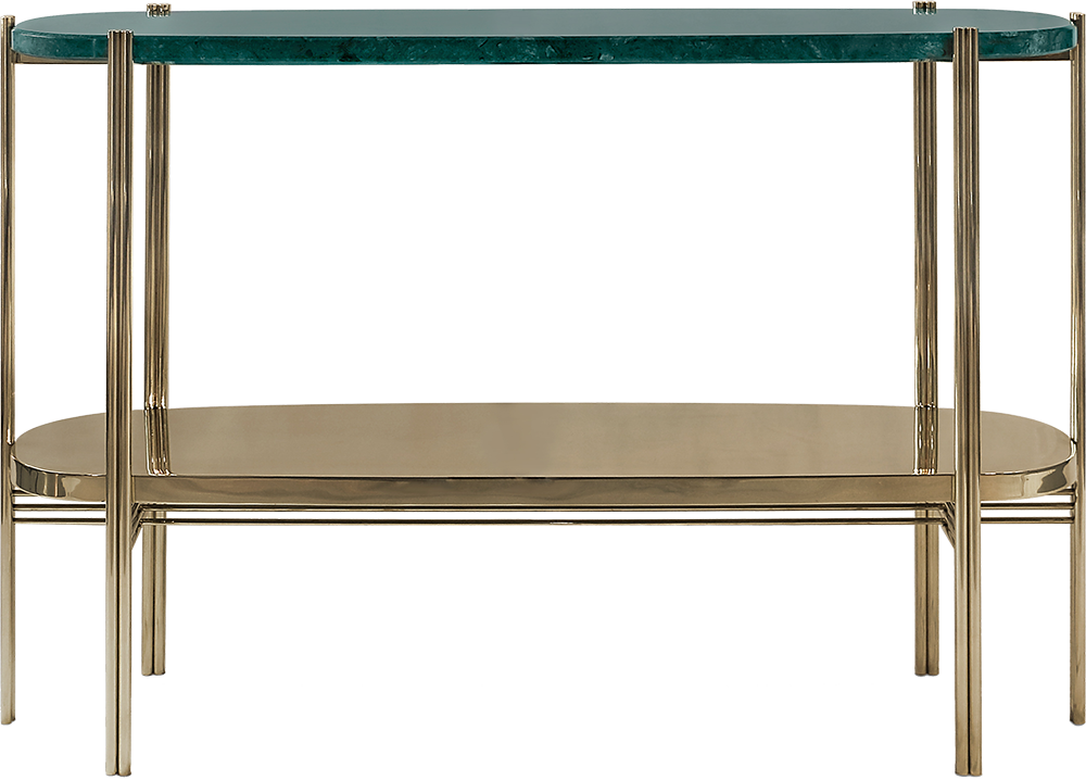 CRAIG Contemporary marble effect Gold Brass Console Table with Tabletop in Spring Green Marble