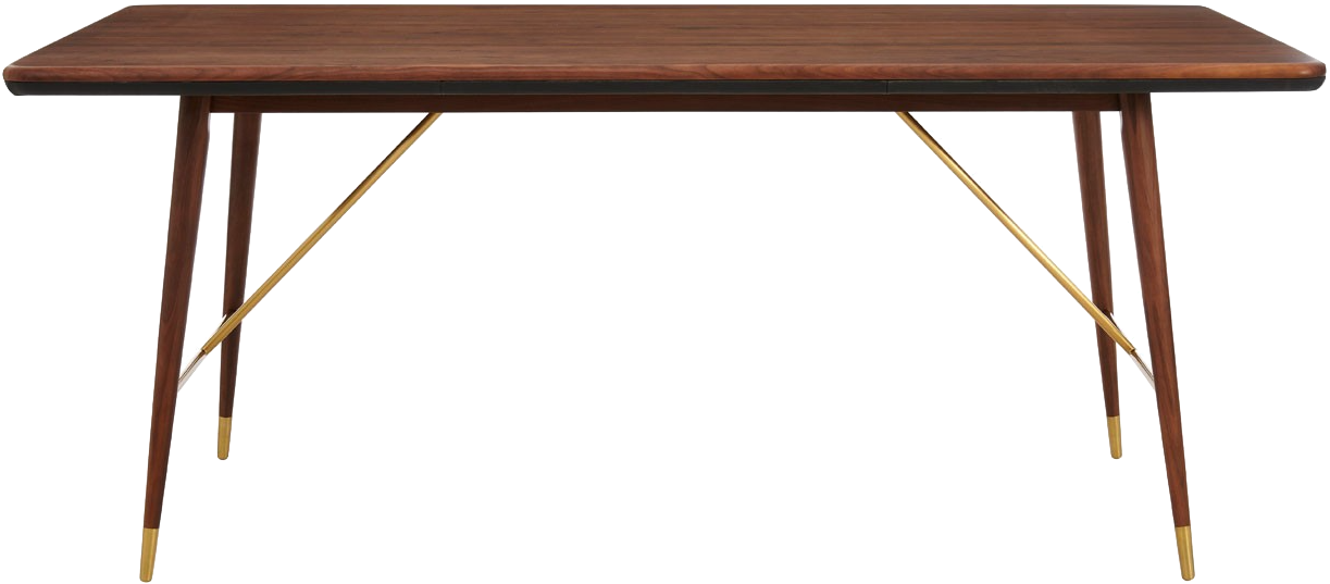 REED Minimalist Warm Coffee Walnut Dining Table with Cross Frame in Brass Brass