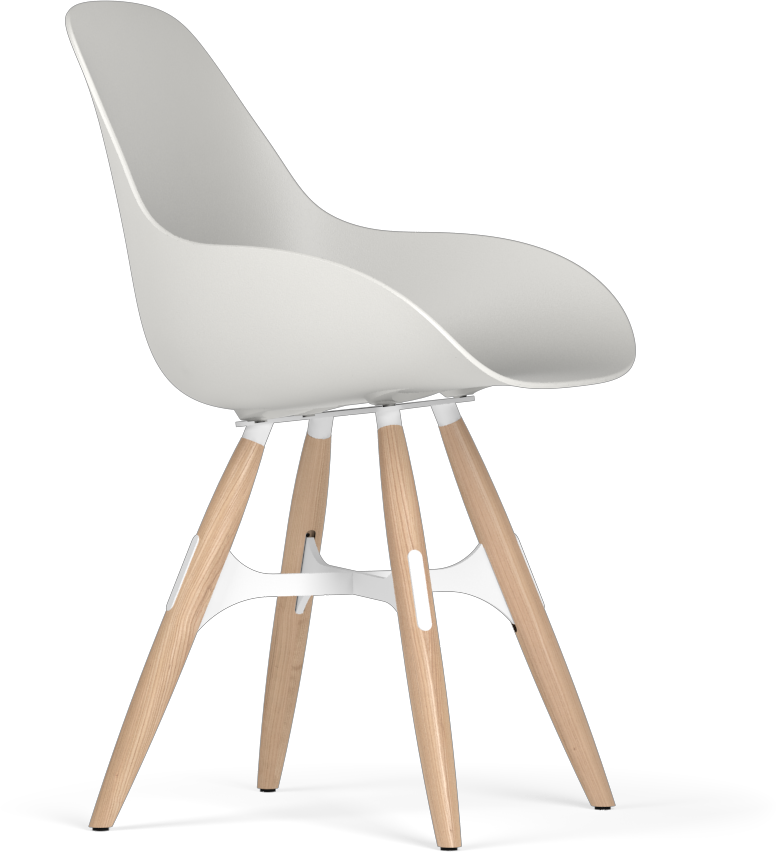 Sinuous Light Grey Polypropylene Chair with Tan Wood Legs 