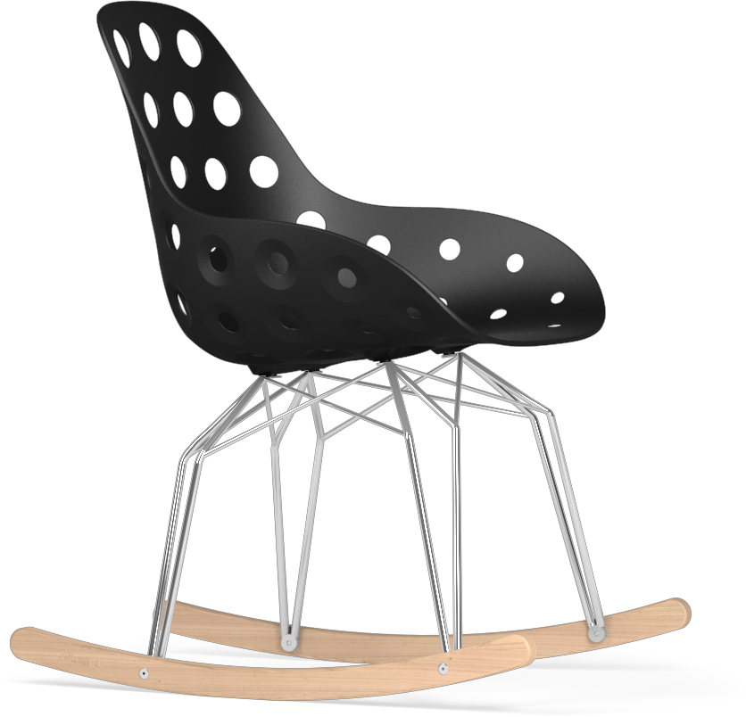 Perforated pattern Black Polypropylene Rocking Armchair with Ashwood Base