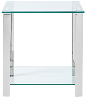 Simple Silver Stainless Steel Side Table with Clear Glass Tabletop