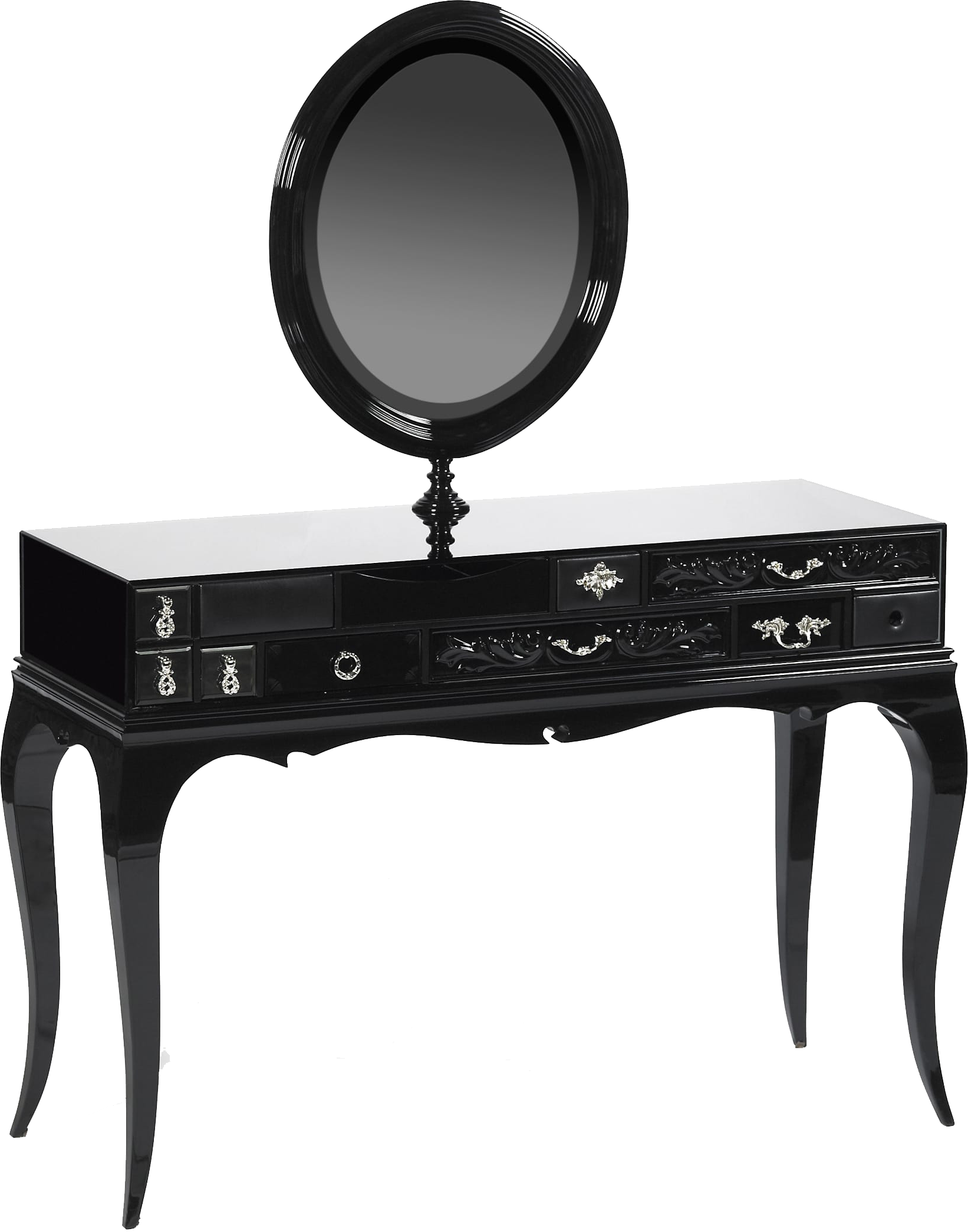 MELROSE Quirky Embellished Black Mahogany Dressing Table with Tabletop in Glass