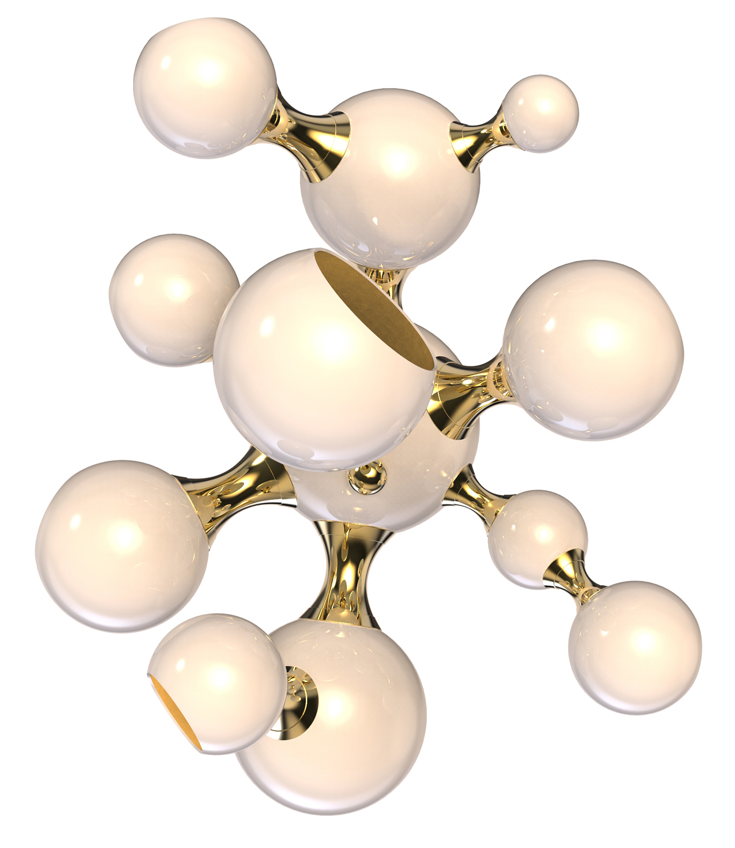 Atomic Extravagant Freeform Wall Mounted Light with Shade in Ivory Painted Steel and Canopy in Metallic Gold Brass