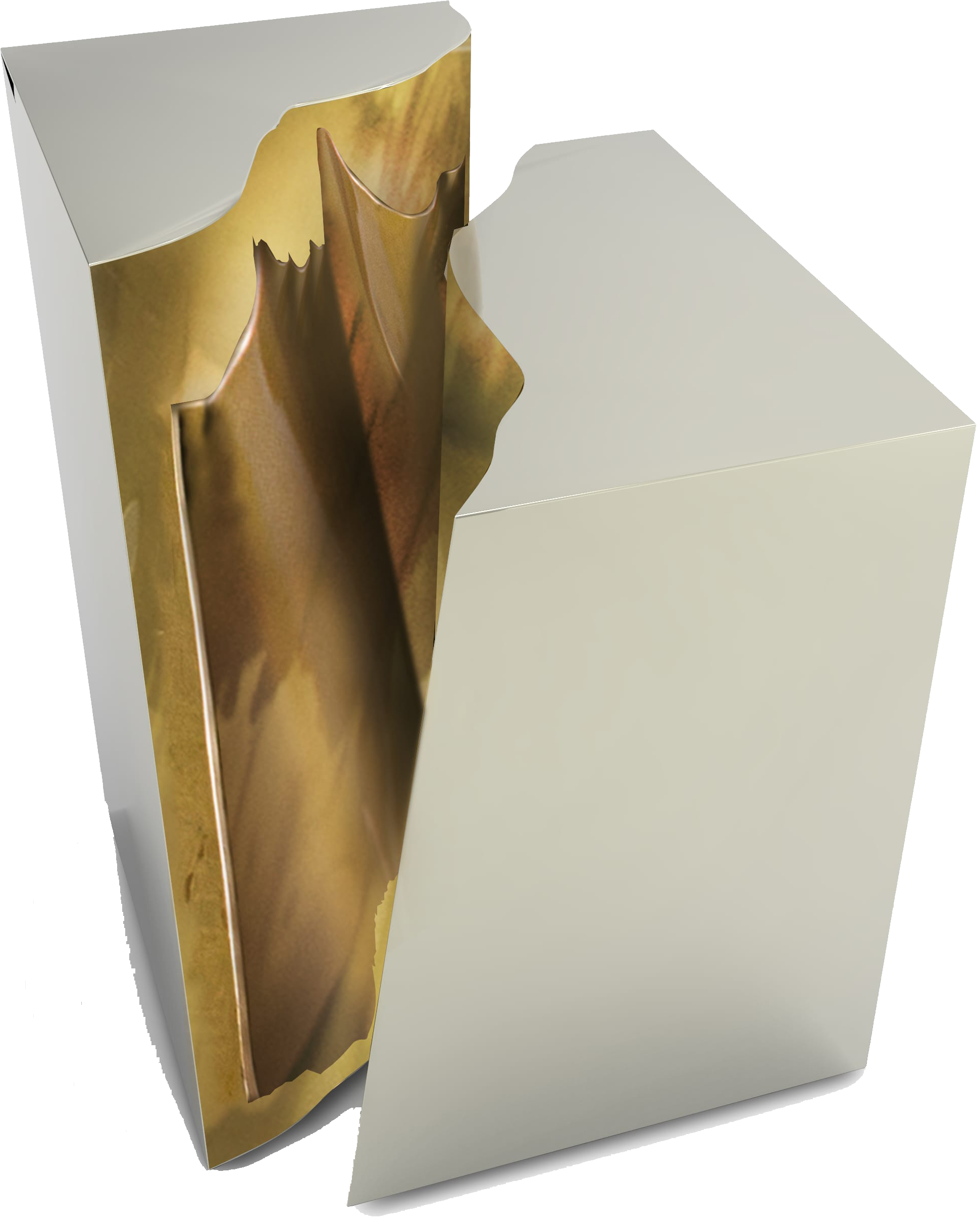 LAPIAZ Contemporary decorative detailing Silver Stainless Steel Side Table with Decorative Detail in Metallic Gold Brass