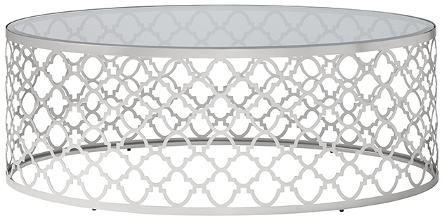 Glossy Silver Stainless Steel Coffee Table with Glass Tabletop