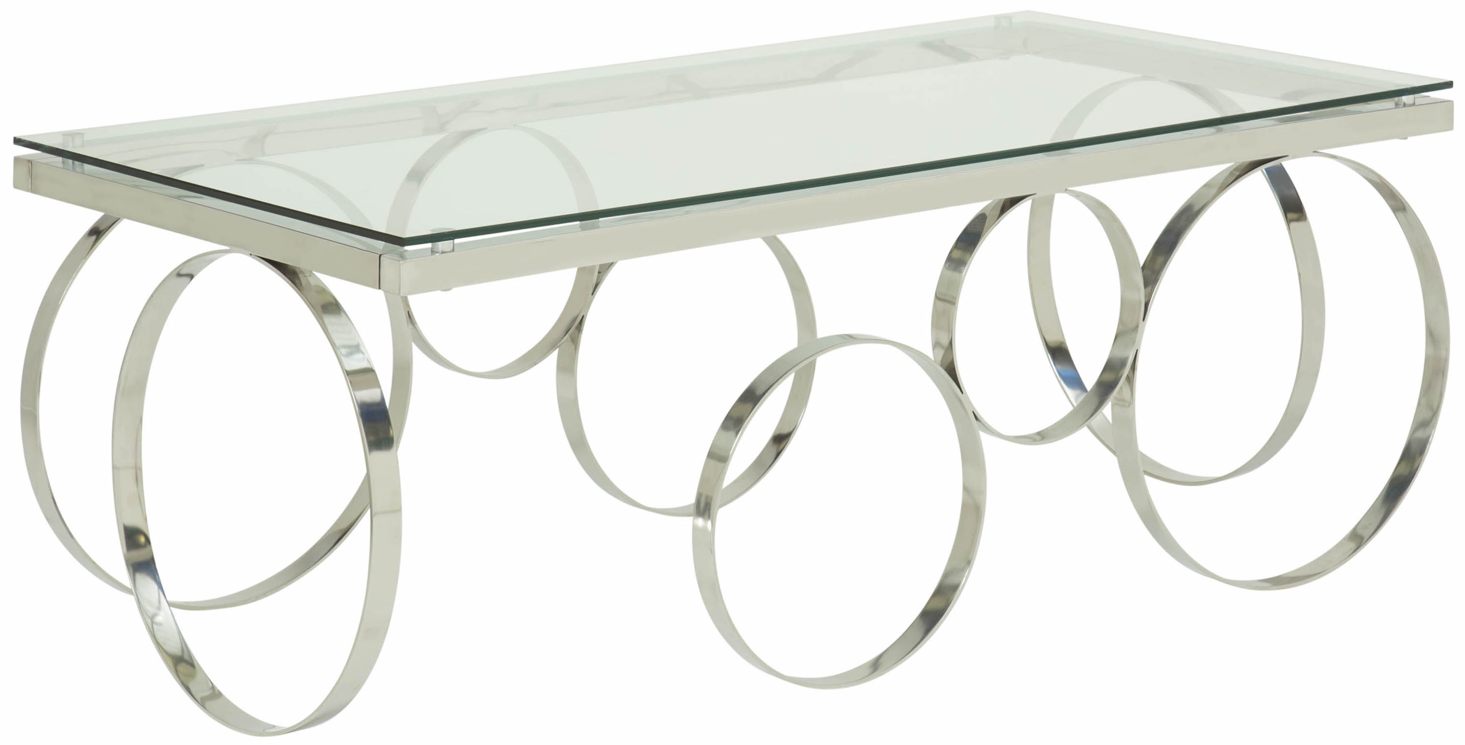 Decorative Silver Stainless Steel Coffee Table with Glass Tabletop 