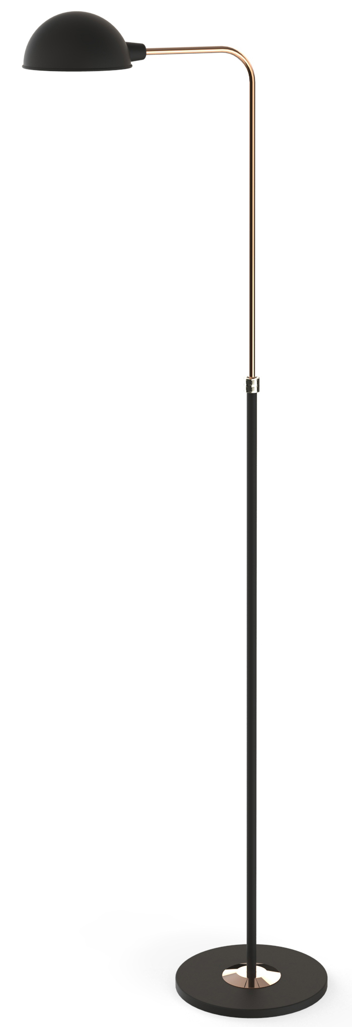 Sinuous Black Powder Coated Aluminium Floor Light with Black with Brass Tube