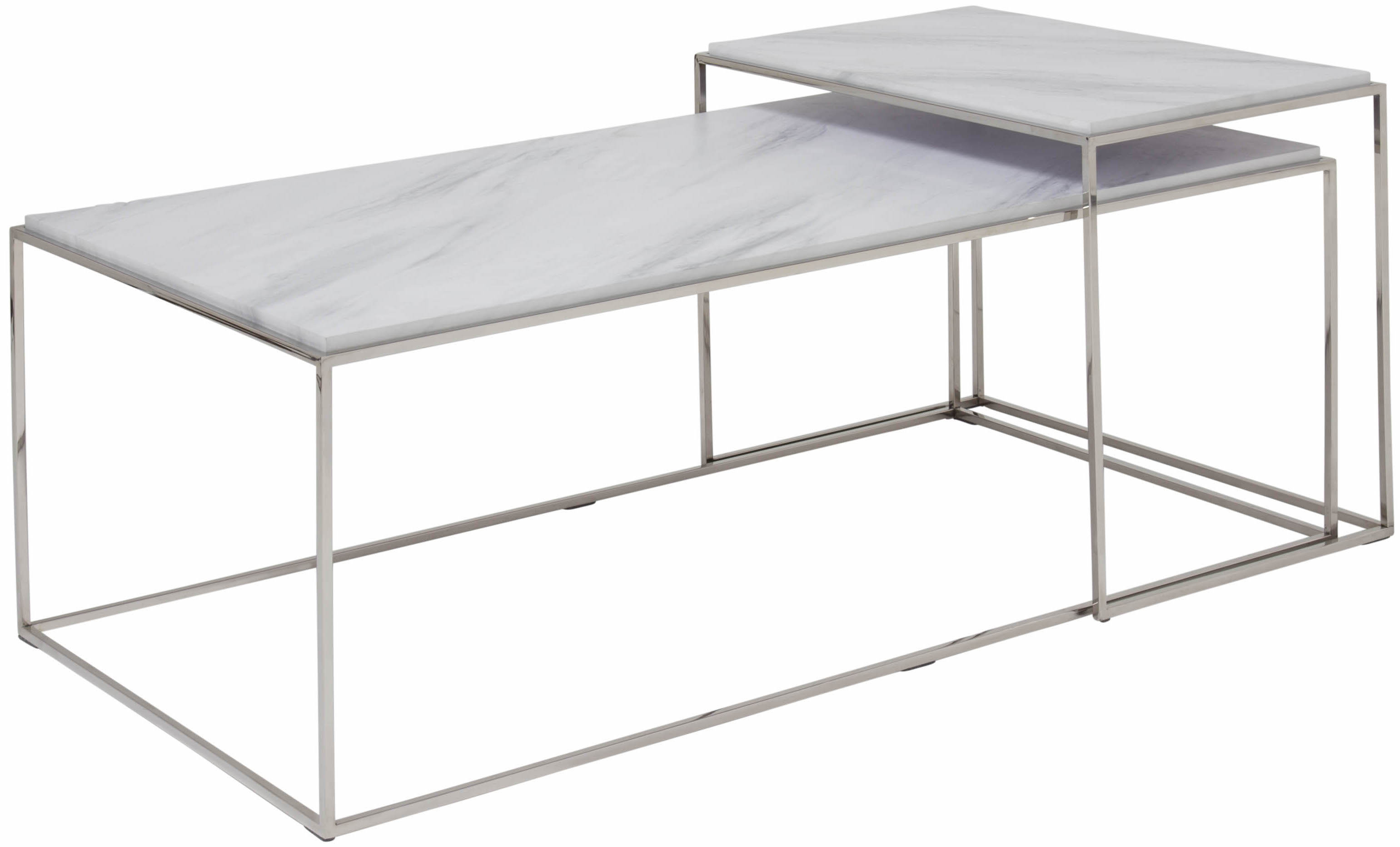 Elegant Silver Stainless Steel Coffee Table with White Marble Tabletop