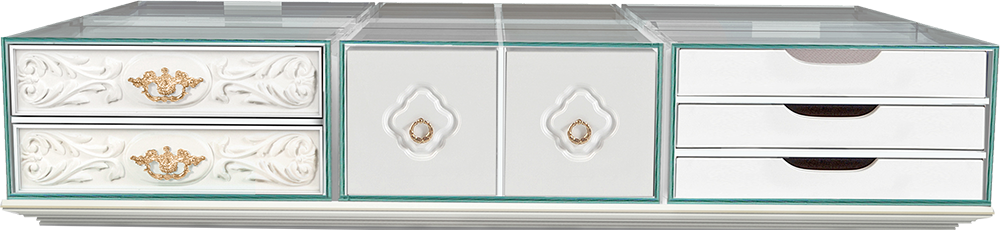 SOHO Quirky Embellished White Mahogany Coffee Table with Tabletop in Clear Glass