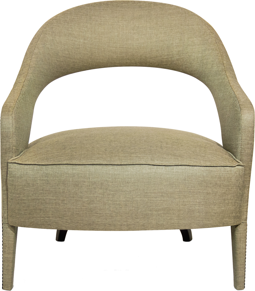 Khaki twill armchair with Legs fully upholstered, black matte and Nails in bronze