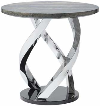 Abstract Silver Chrome Side Table with Royal Brown Marble Tabletop