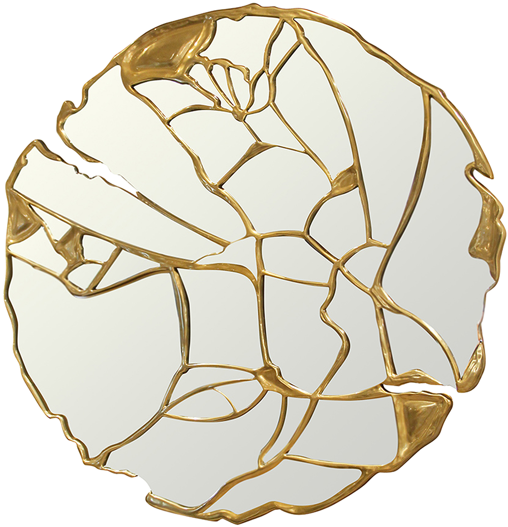 GLANCE Chic Decorative Mirror with Metallic Gold Mahogany Outer Frame