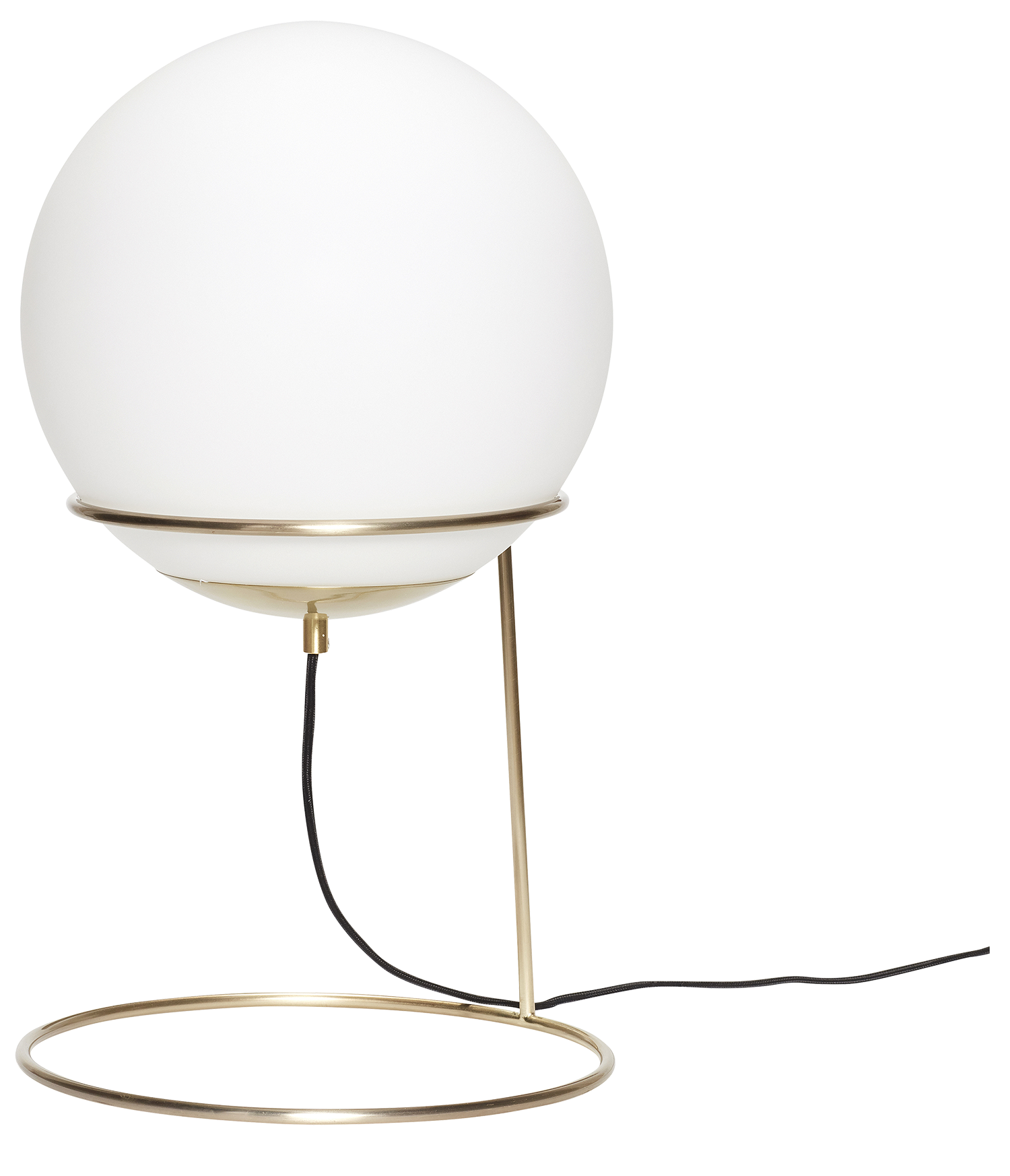 Spherical Metallic Gold Table Light with White Glass Shade.