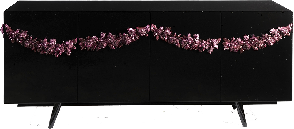 Embellished Black Mahogany Sideboard with Black Brass Legs 