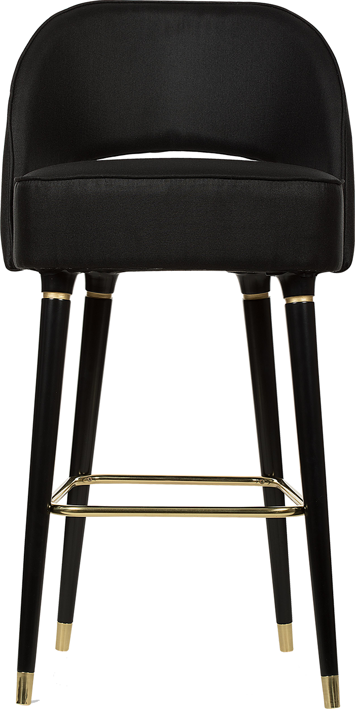 Suave Black Leather Bar Chair with Metallic Gold Brass Footrest 