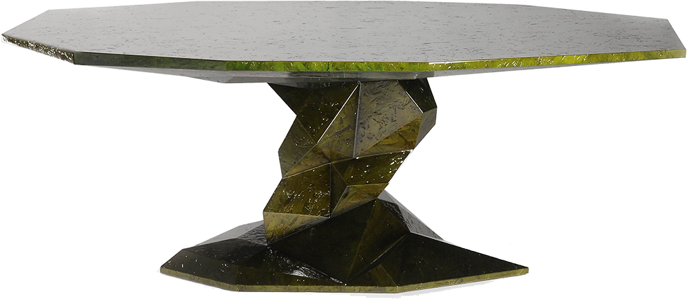 BONSAI Contemporary Freeform Dark Moss Green Mahogany Dining Table