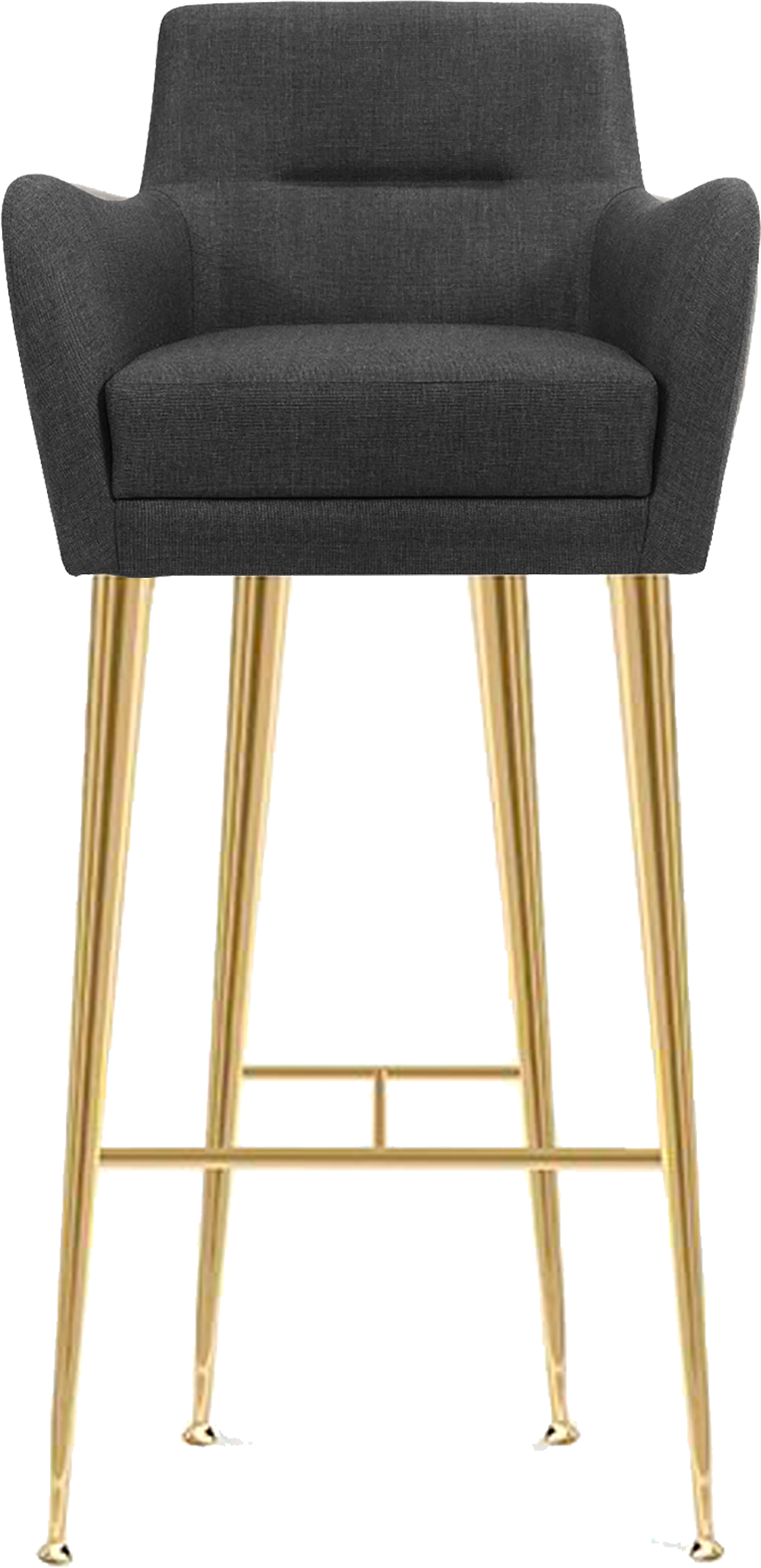 DANDRIDGE Contemporary Dark Grey Fabric Bar Chair with Legs and Footrest in Metallic Gold Brass