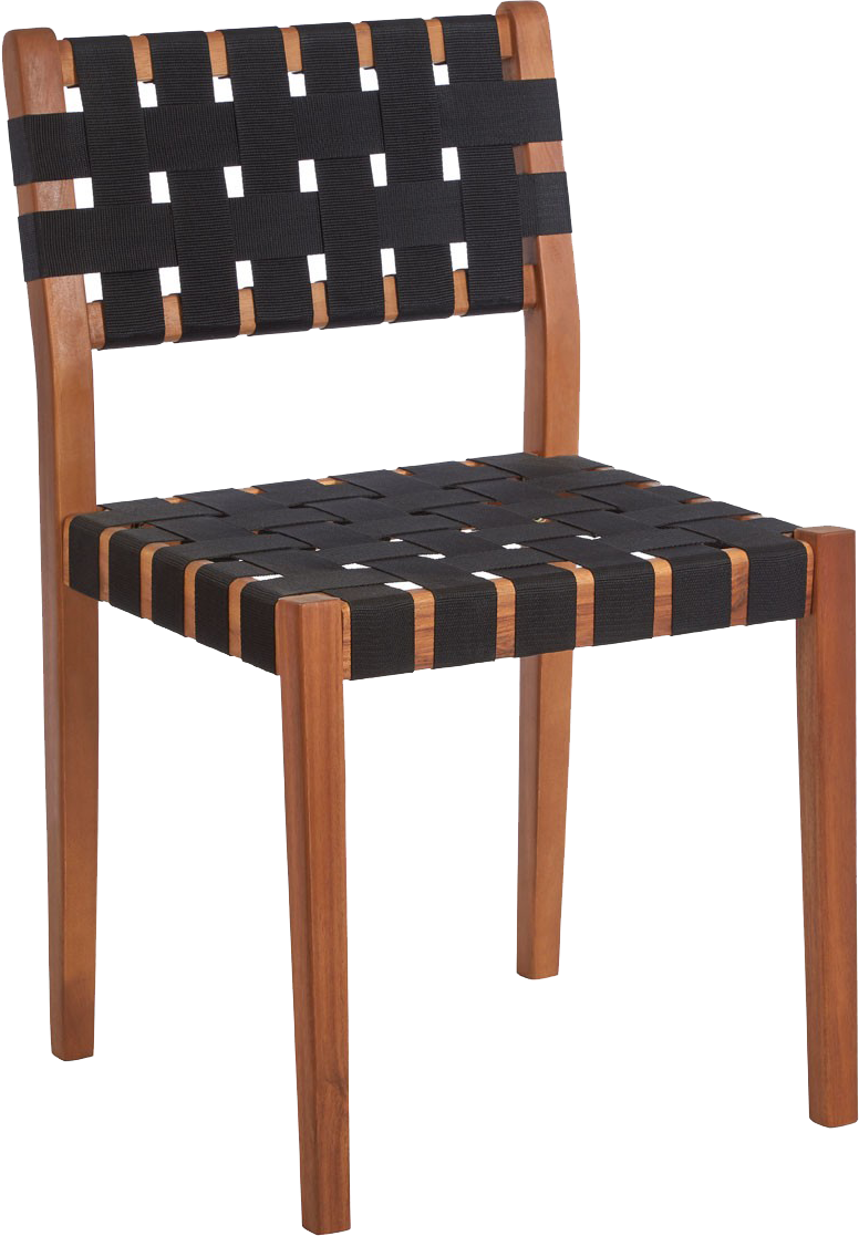 ARLEY Quirky webbed strips Black Nylon Dining Chair with Legs in Birch Brown Acacia
