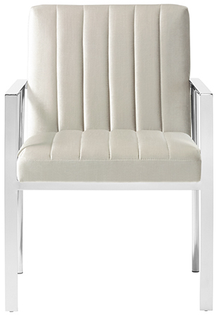 Channel tufting White Stainless Steel Chair with Cream Velvet Cushions