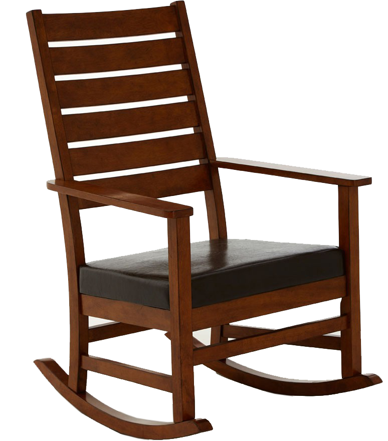 ANTHONY Minimalist Sombre Dark Brown Rubberwood Rocking Armchair with Seat in Black Leather