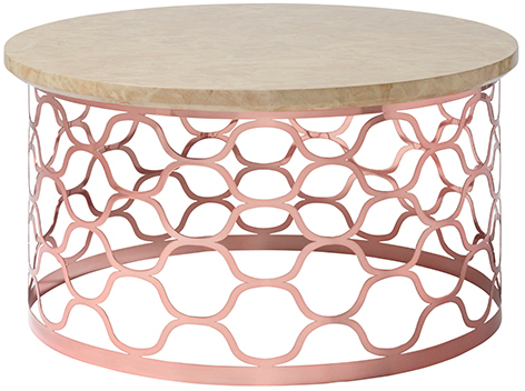 ROSIE Quirky marble effect Coffee Table with Tabletop in Tan Marble and Base in Rose Gold 