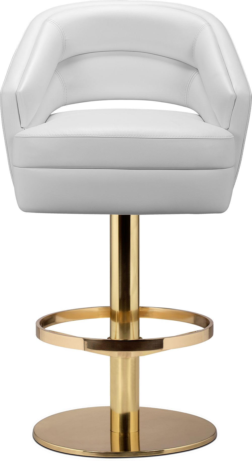 RUSSEL Contemporary Gold Brass Bar Chair with Backrest and Seat in White Leather 