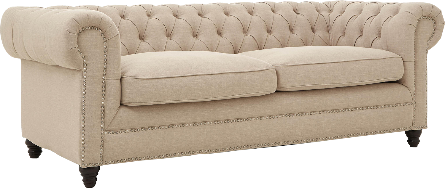 CADY neo-baroque realistic complex form Sofa and Backrest in Khaki Polyester and Seat Cushions in Khaki Polyester and Armrests in Khaki Polyester and Legs in Coffee Ply
